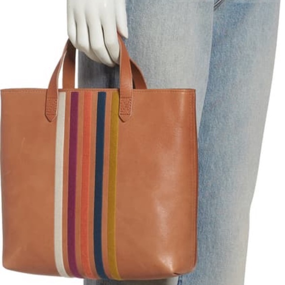 the transport stripe embroidered zip top crossbody tote